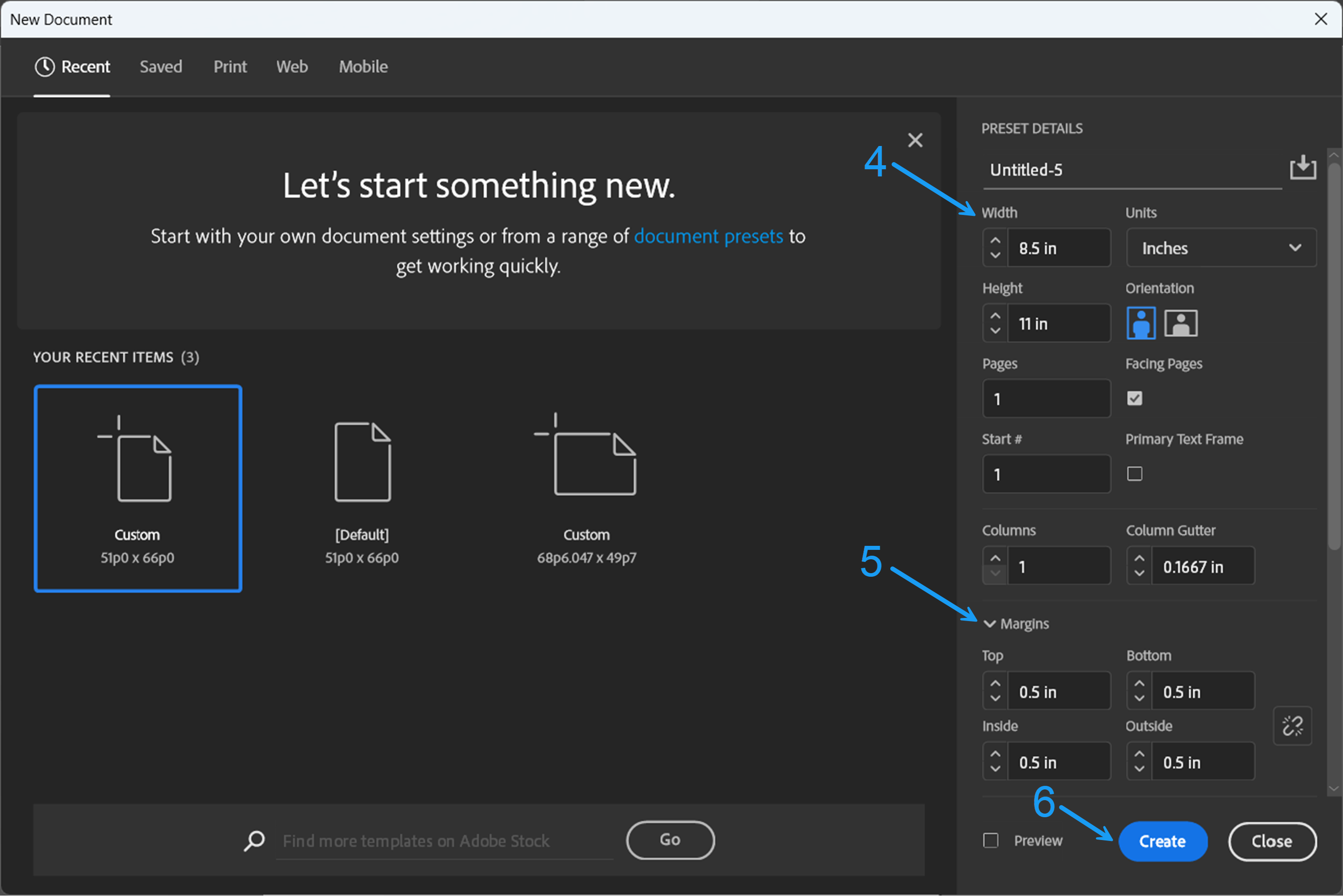 New document settings